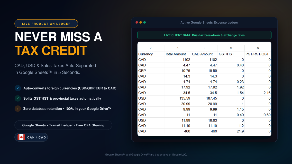 Automatic Tax Splitting: Multi-Currency & Tax Credits in Google Sheets™