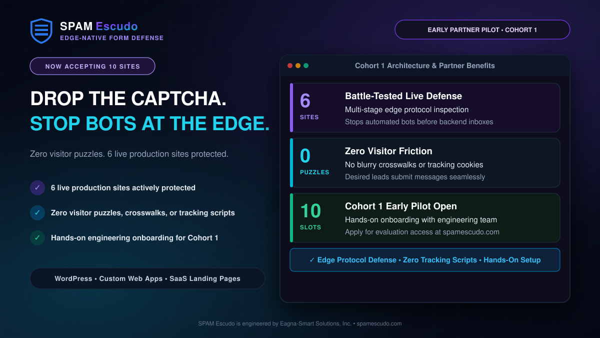 Stop Form Spam at the Edge: Announcing the SPAM Escudo 10-Site Pilot (Cohort 1)