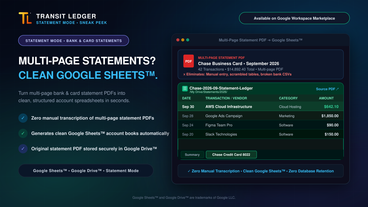 Statement Mode (Part 2): From Multi-Page Bank PDFs to Clean Google Sheets™